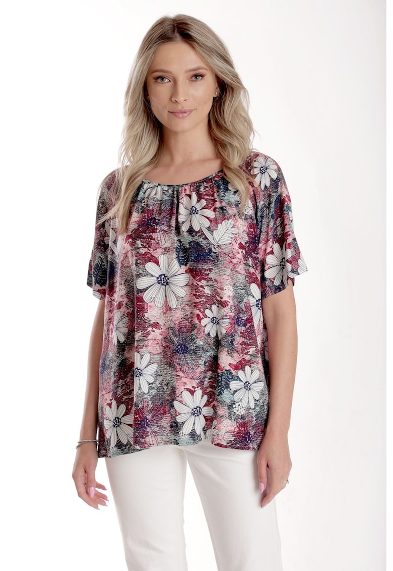 888144394-Bluza Dama - Ampla cu Imprimeu Floral - Multicolor