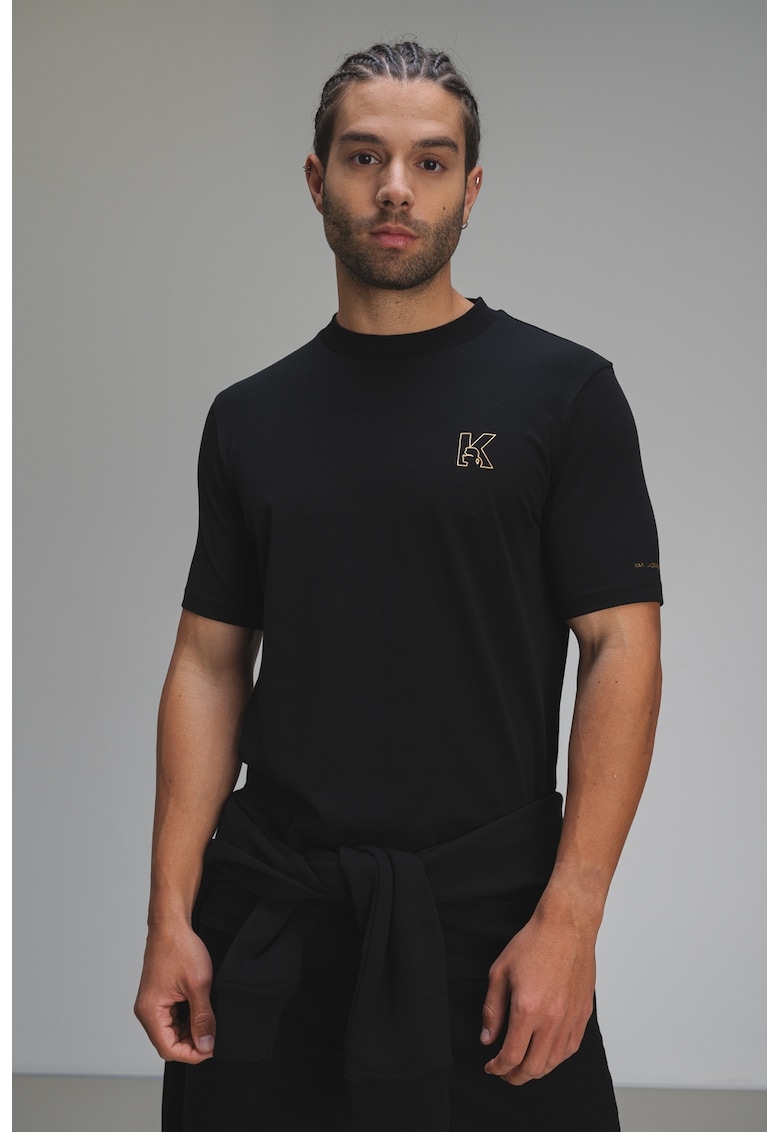 Tricou din amestec de bumbac cu logo discret - Negru