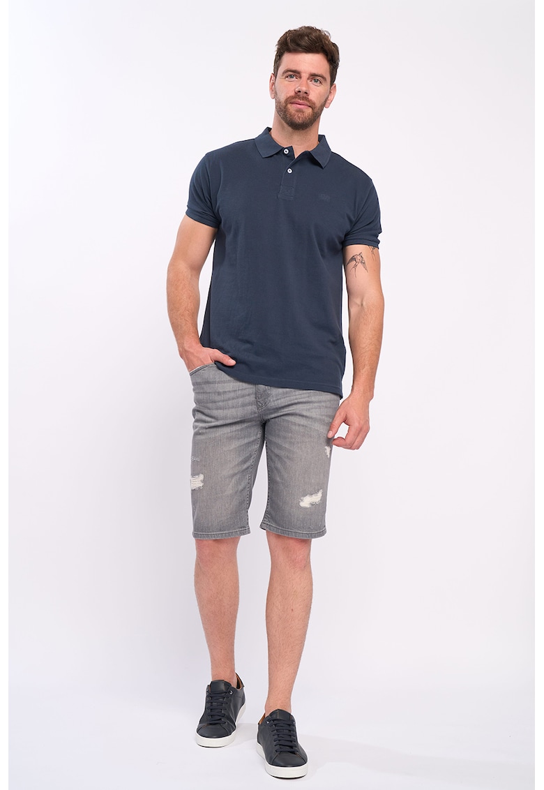 Blugi scurti slim fit cu detalii deteriorate - Gri