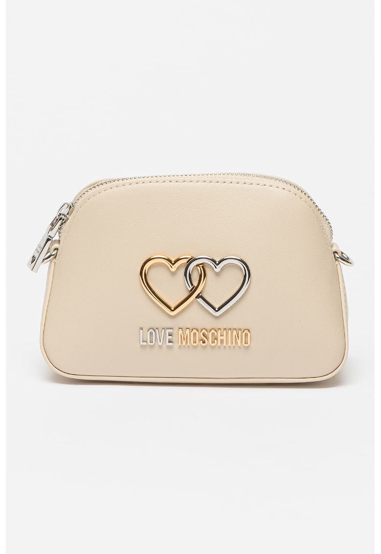 Geanta crossbody de piele si piele ecologica cu aplicatie logo