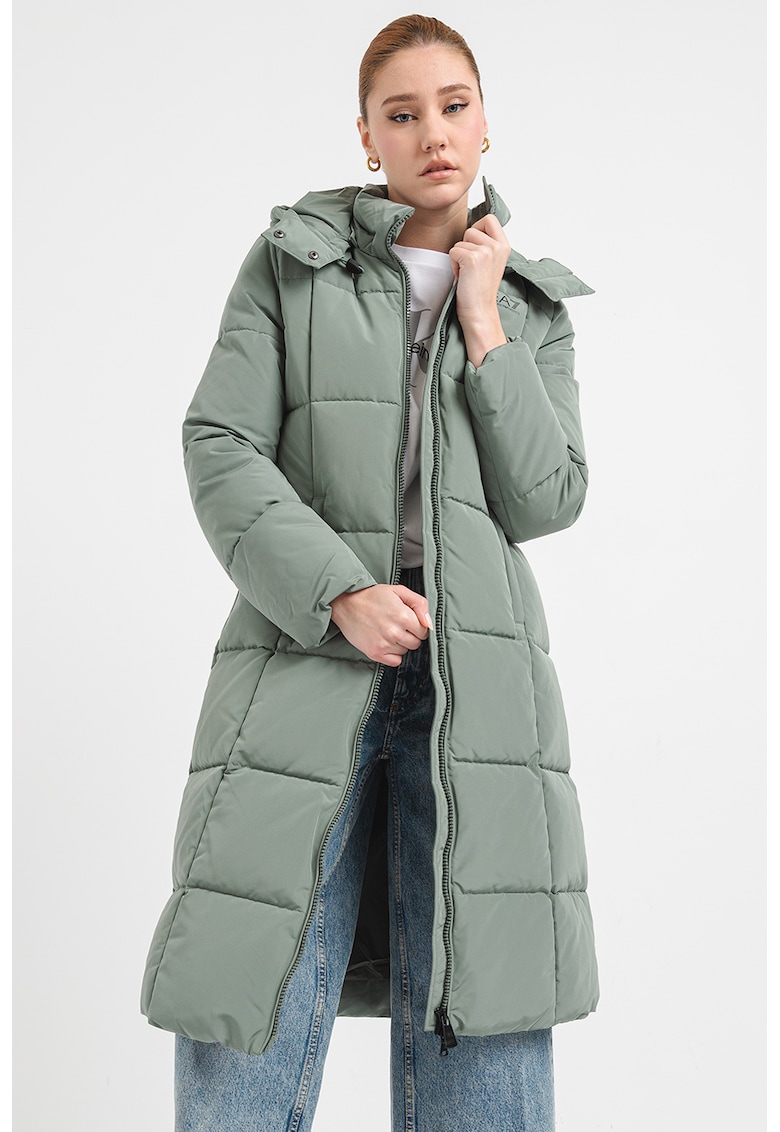 Geaca lunga cu gluga detasabila - Verde fistic
