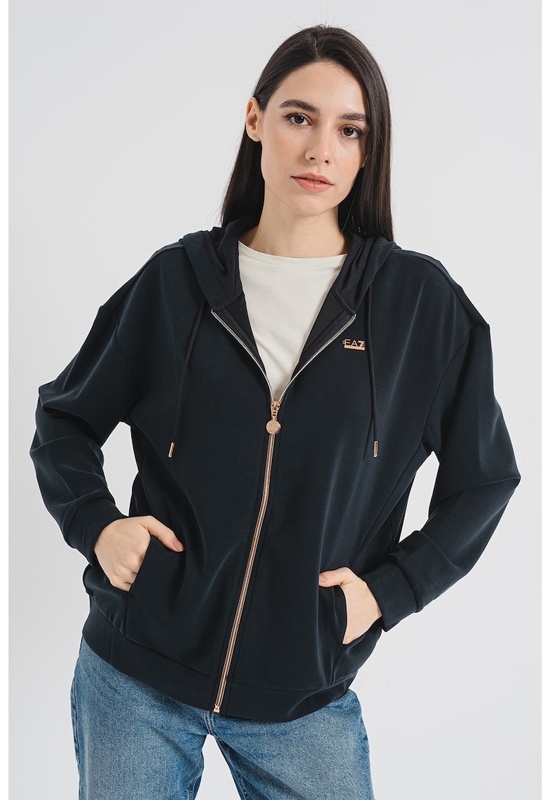 Hanorac lejer cu fermoar - Negru stins