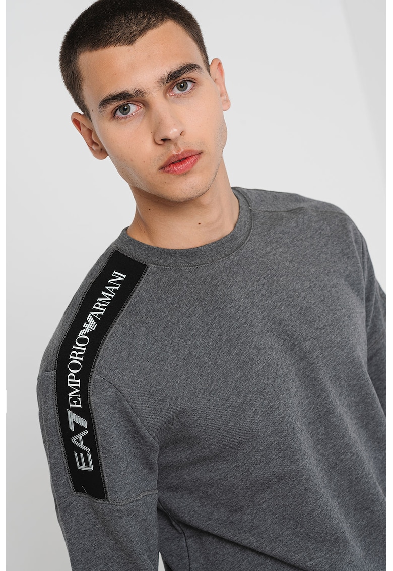 Bluza de trening din bumbac cu insertii cu logo - Gri inchis melange