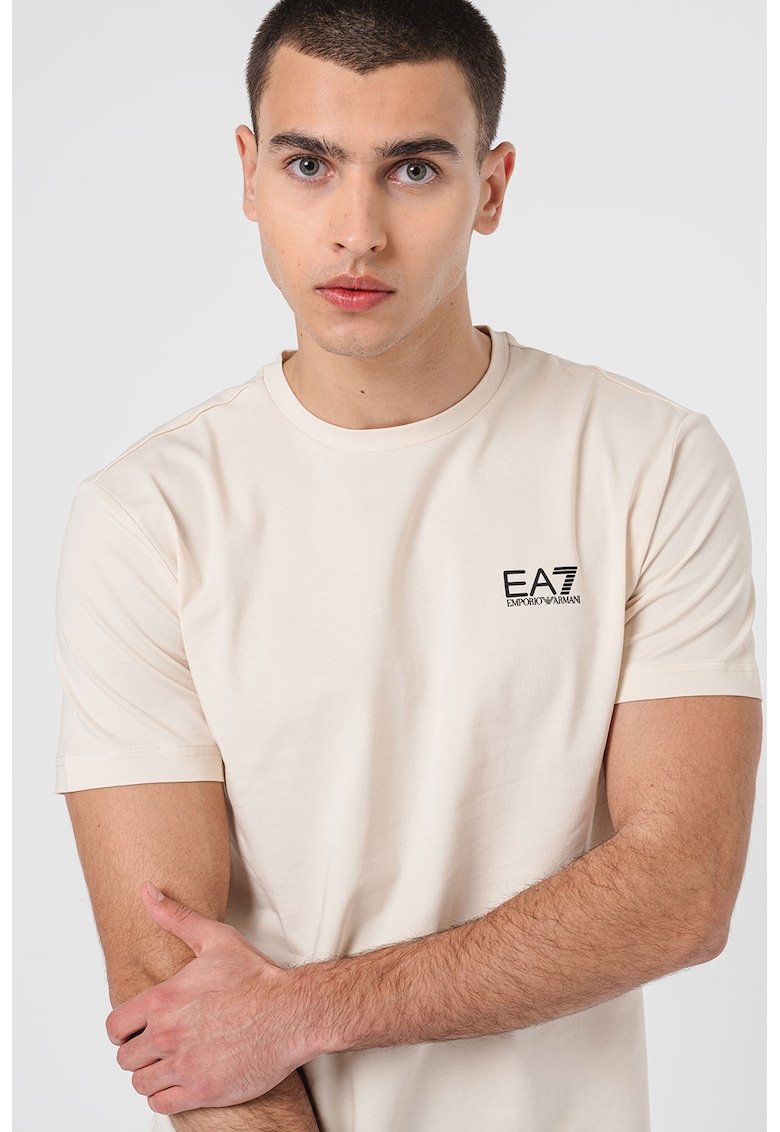 Tricou cu decolteu la baza gatului si logo - Negru/Crem