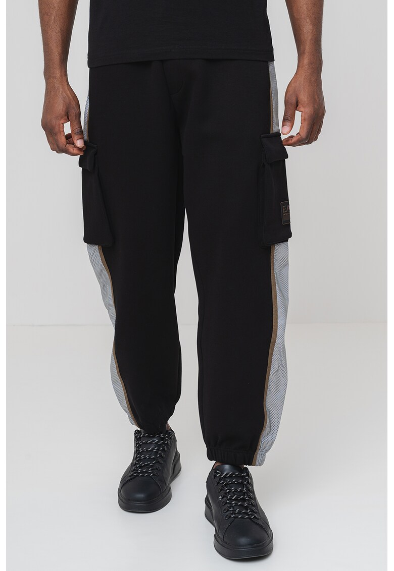 Pantaloni din amestec de bumbac cu snur - Negru/Alb optic