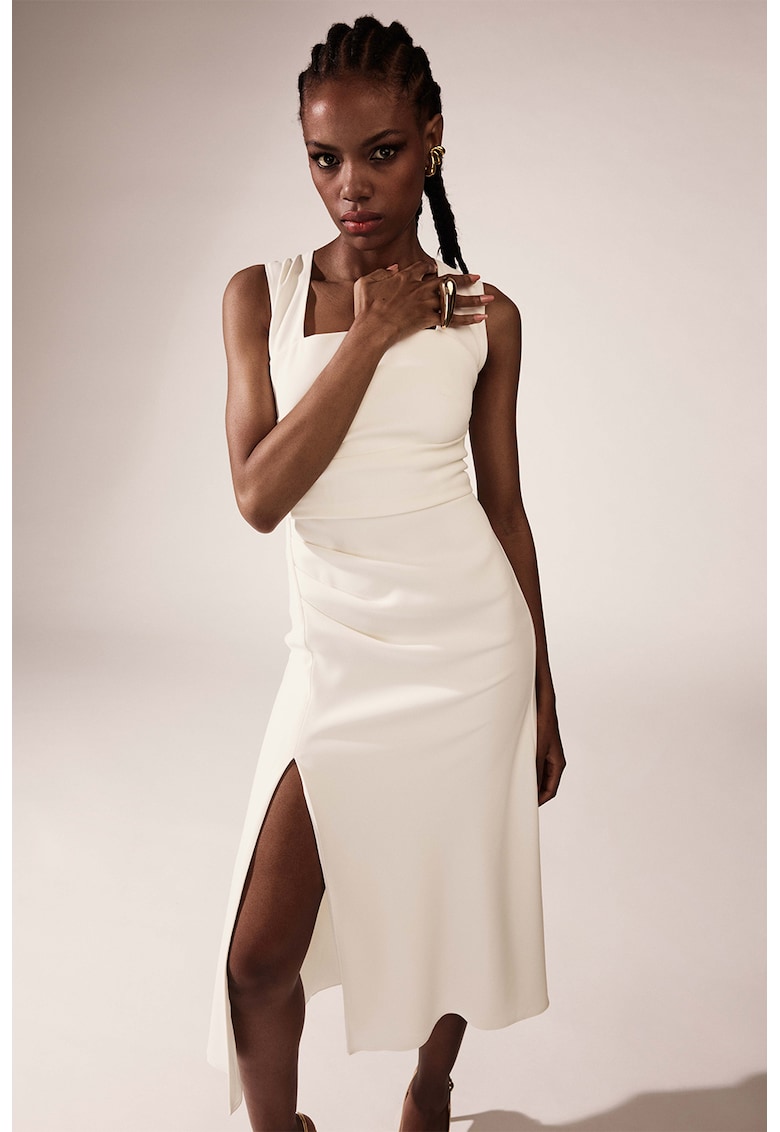 Rochie midi evazata cu decolteu patrat