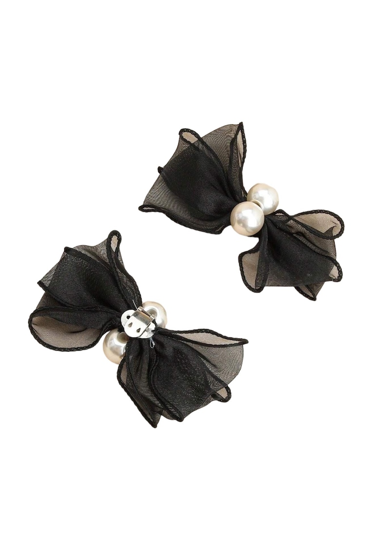 Set 2 brose - negre - pentru pantofi - cu clips si perle - Ottmar C6