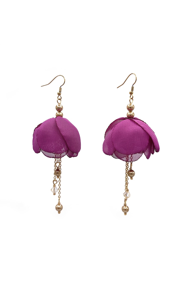 Cercei lungi floare voal Balerina - Violet inchis