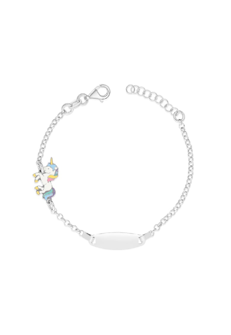 Bratara cu Placuta Pentru Copii Unicorn din Argint 925 - Placata cu Rodiu si Email -