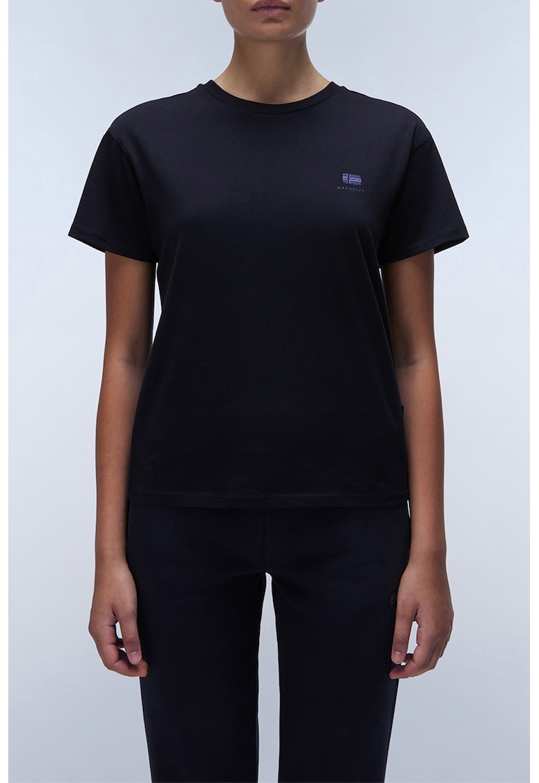 Tricou de bumbac cu decolteu la baza gatului Nina - Bleumarin