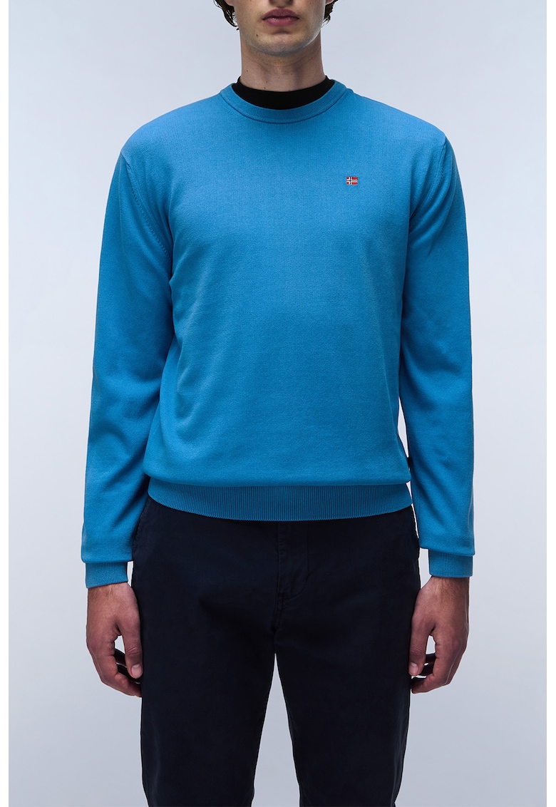 Pulover de bumbac cu decolteu la baza gatului Droz - Turcoaz