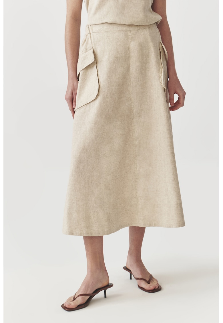 Fusta din amestec de in cu buzunare aplicate Koni