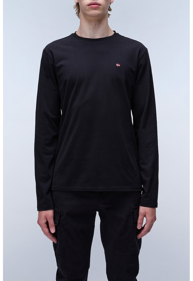 Bluz de bumbac cu decolteu la baza gatului Salis - Negru