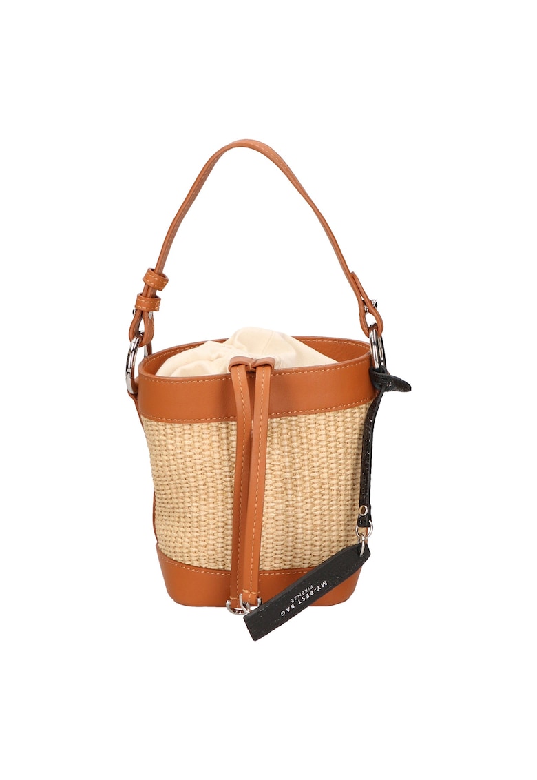 Geanta bucket cu detalii de piele - Maro