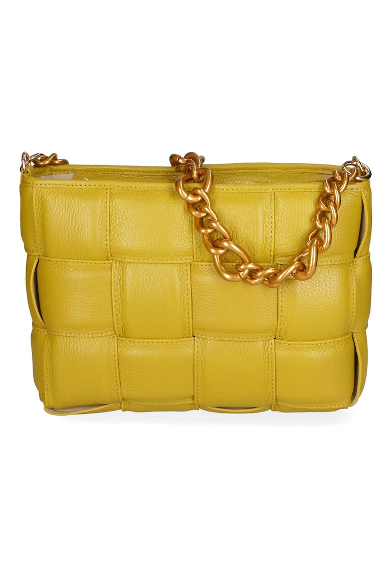 Geanta crossbody de piele cu bareta detasabila 37813 - Galben mustar