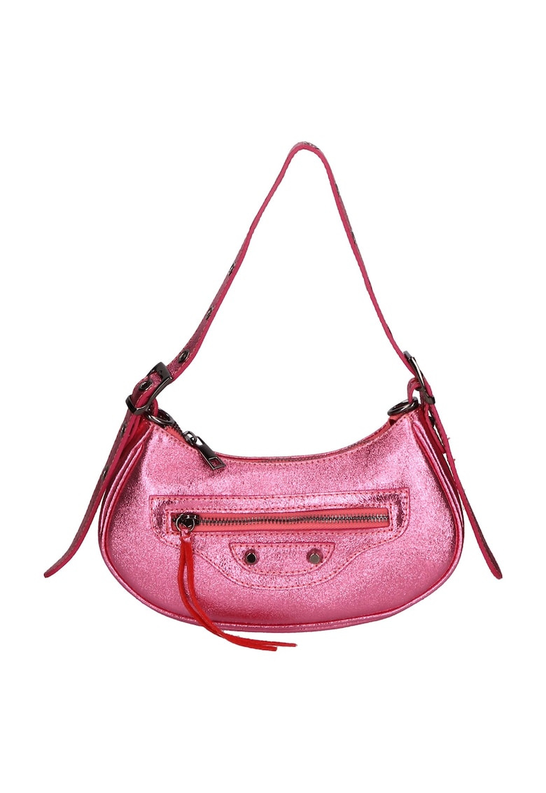 Geanta crossbody de piele cu aspect metalic