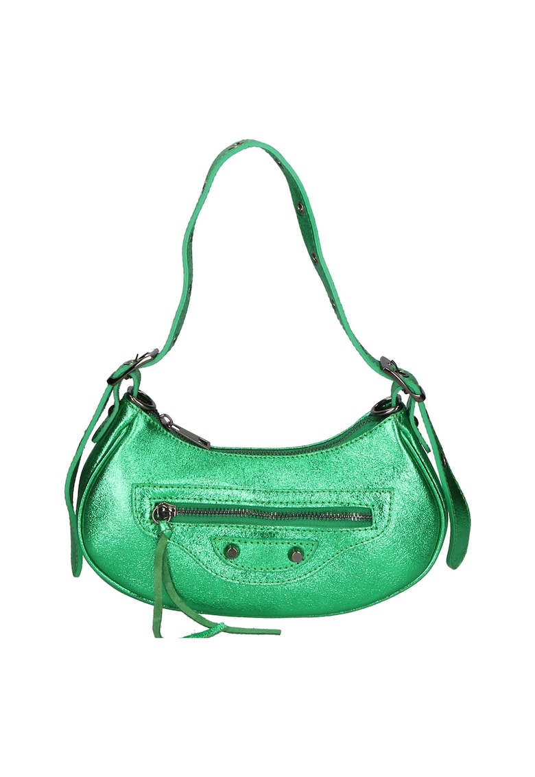 Geanta crossbody de piele cu aspect metalic - Verde inchis