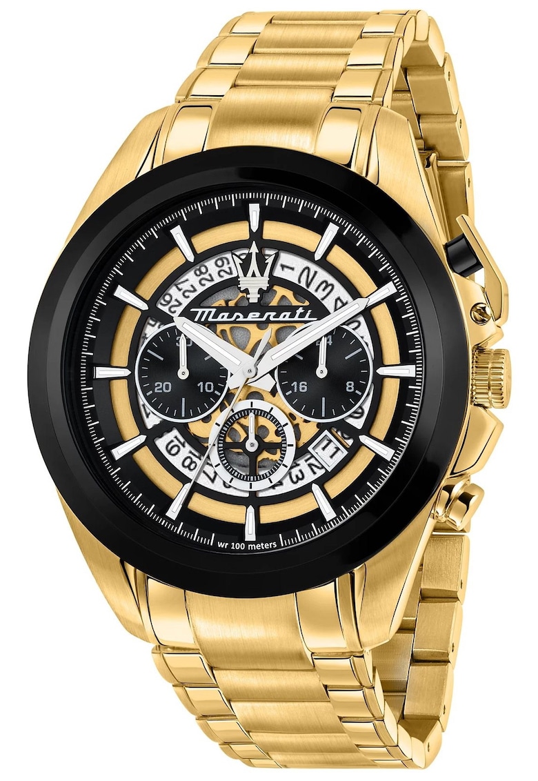 Ceas barbatesc Traguardo - cronograf - data - auriu-negru - 10atm