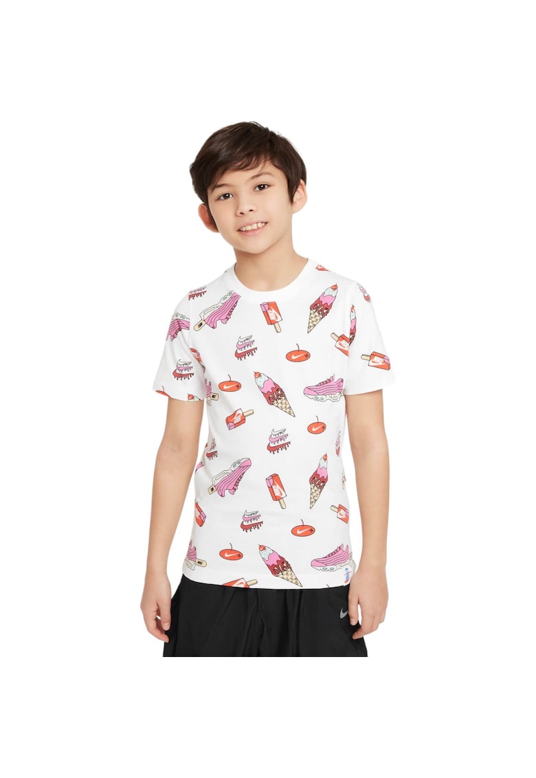 Tricou cu model si decolteu la baza gatului - Alb
