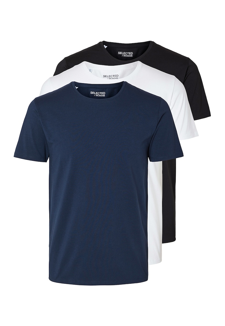 Set de tricouri cu decolteu la baza gatului - 3 piese - Bleumarin