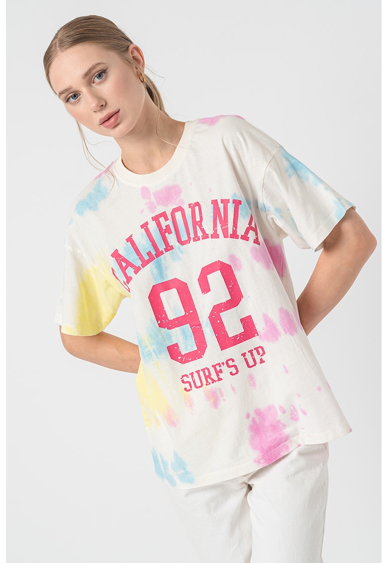 Tricou de bumbac organic cu text si model tie-dye Cattie