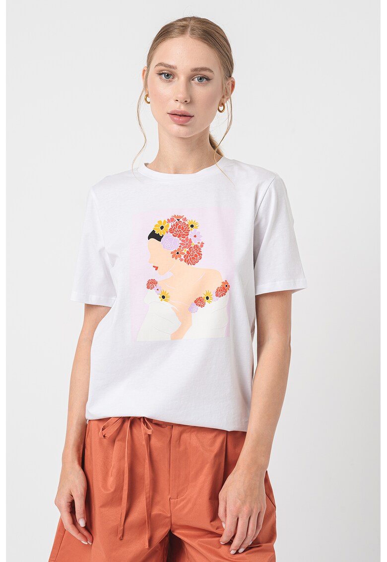 Tricou de bumbac cu imprimeu grafic Sid - Alb/Roz somon/Lila