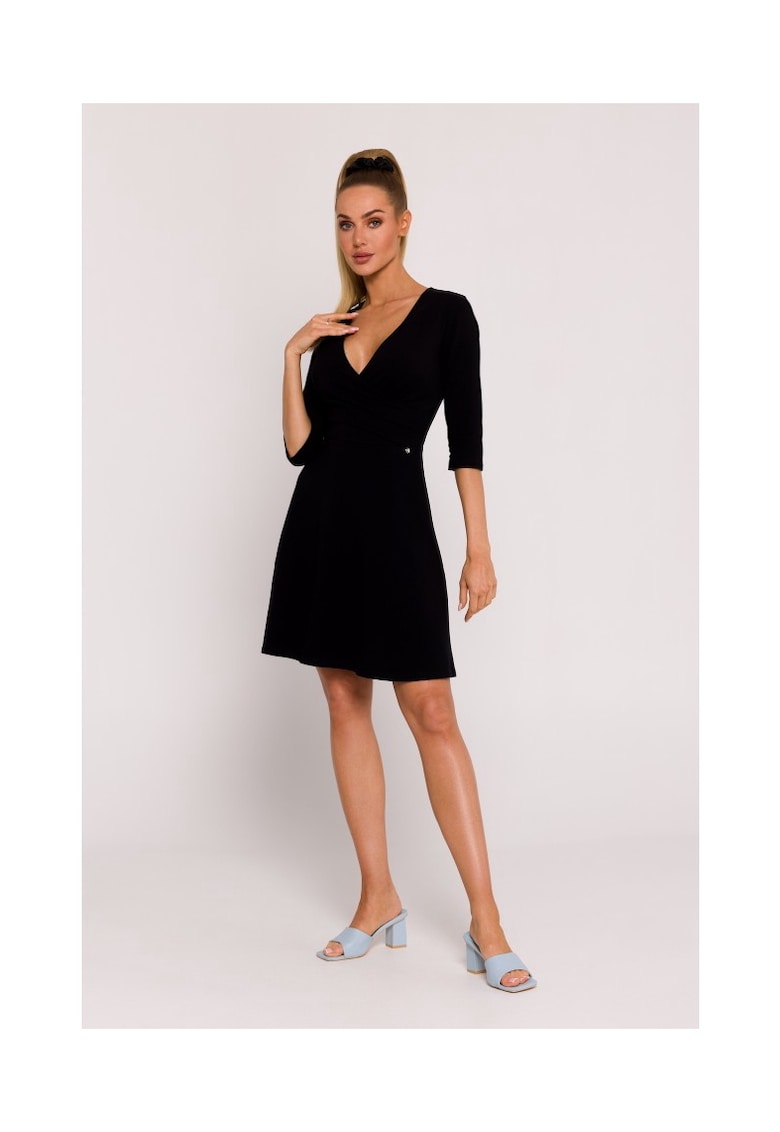 Rochie dama - mini cu partea de jos evazata - Poliester - Verde - Negru