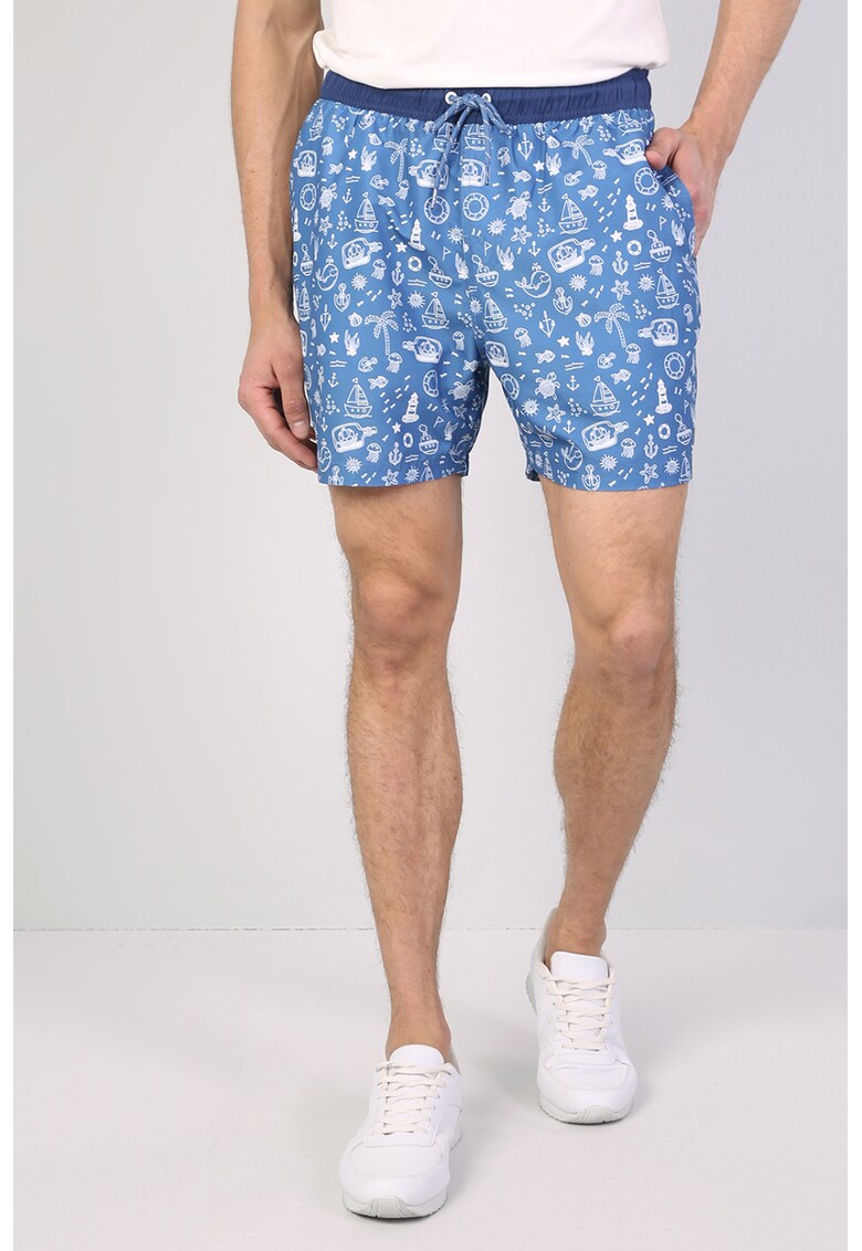 Pantaloni scurti de baie cu imprimeu si snur
