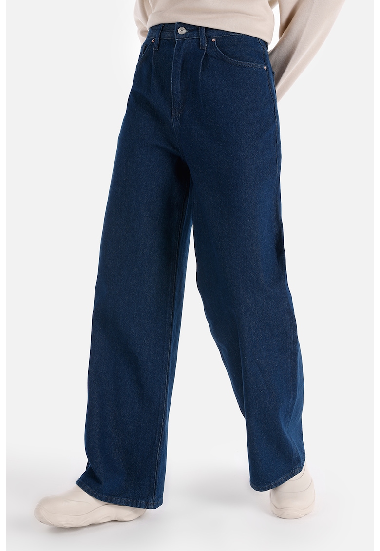 Blugi cu croiala ampla si talie inalta - Bleumarin