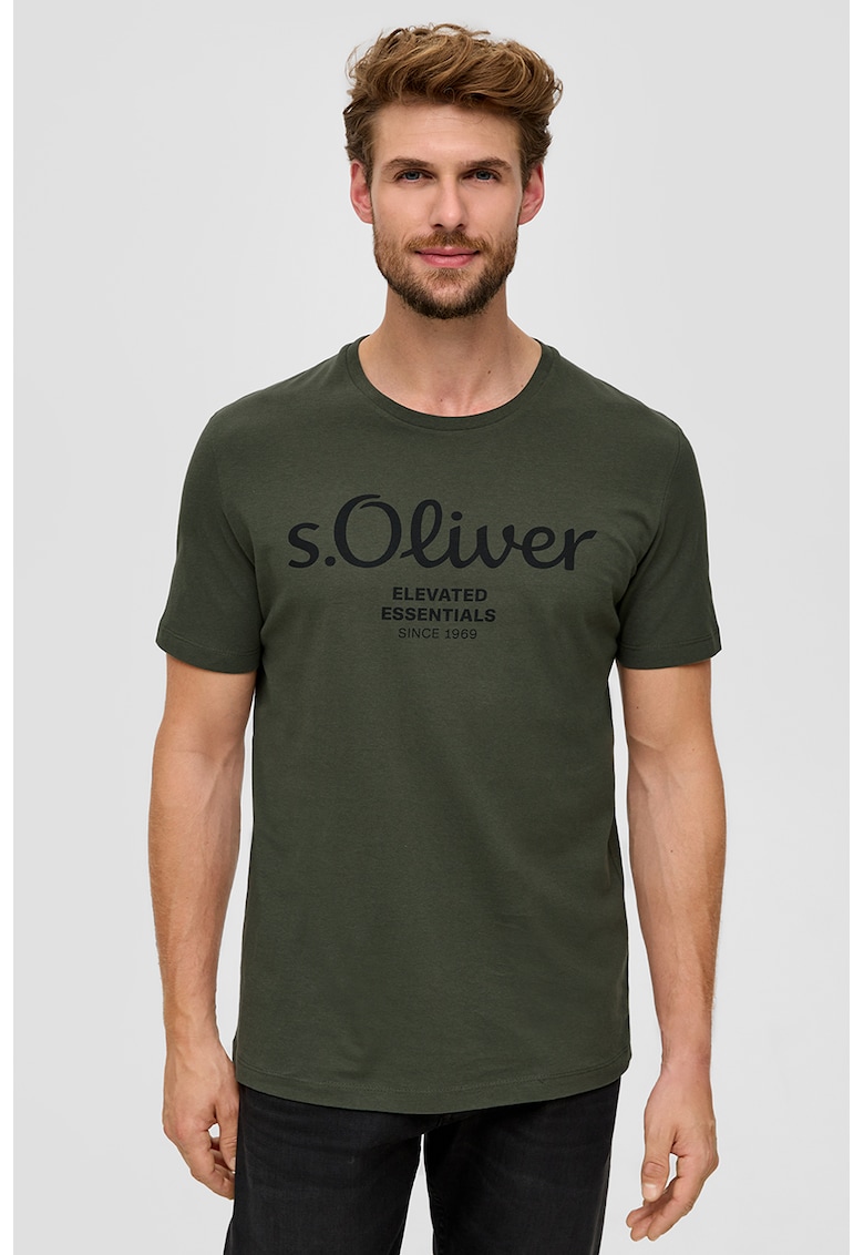 Tricou de bumbac cu imprimeu logo - Negru/Verde inchis