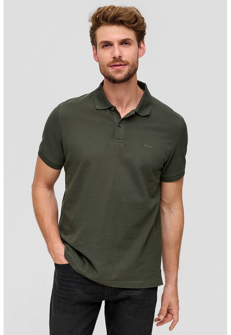 - Tricou polo din bumbac pique - Verde padure