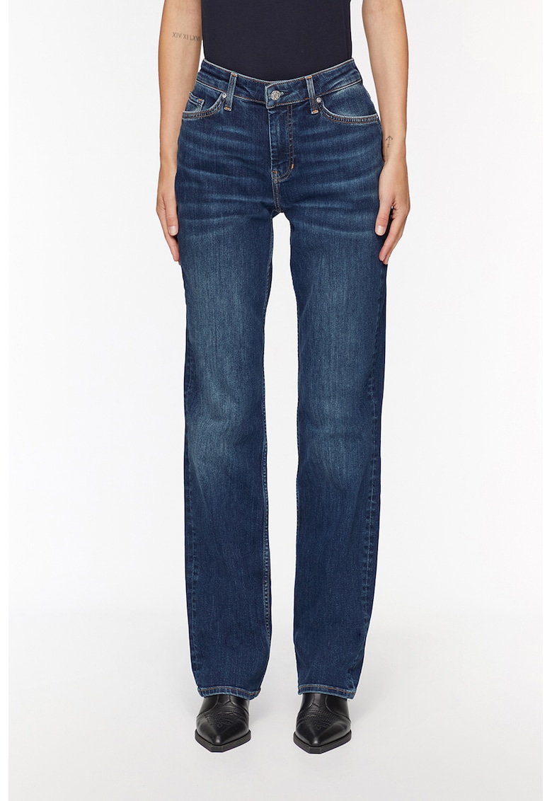 Blugi drepti cu aspect decolorat - Bleumarin