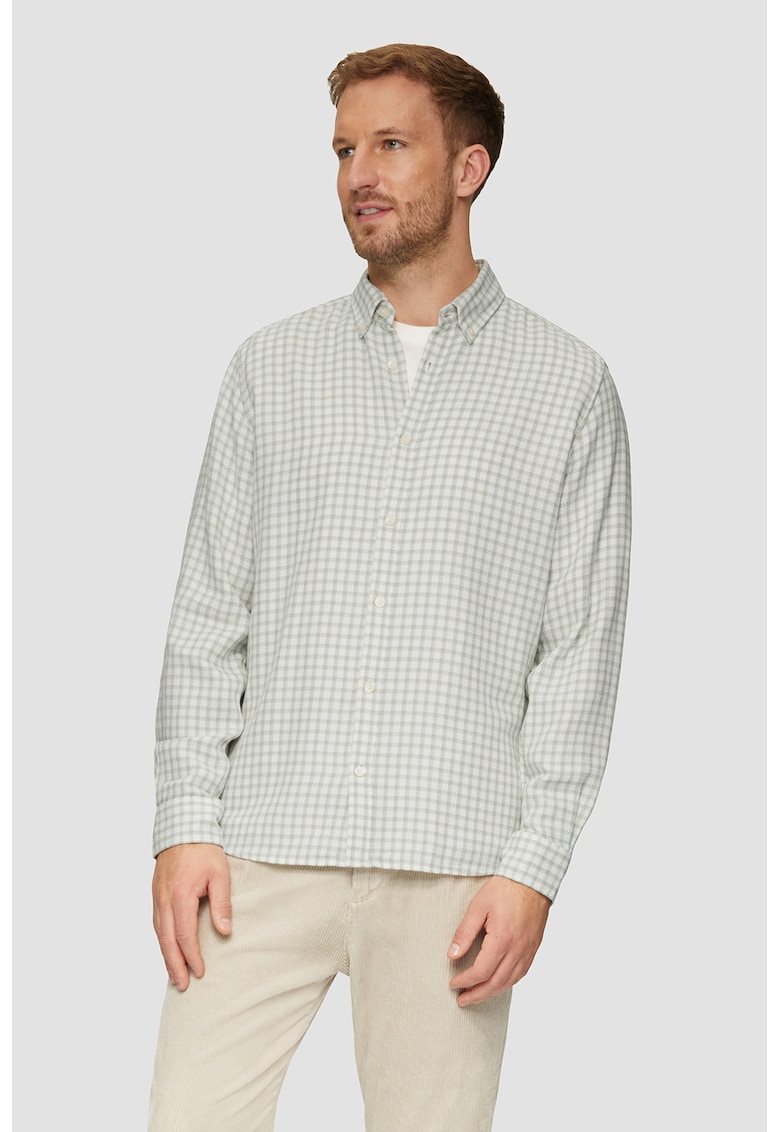 Camasa de bumbac cu maneci lungi - Alb/Verde pal