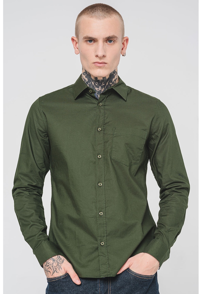 Camasa din amestec de bumbac cu buzunar pe piept