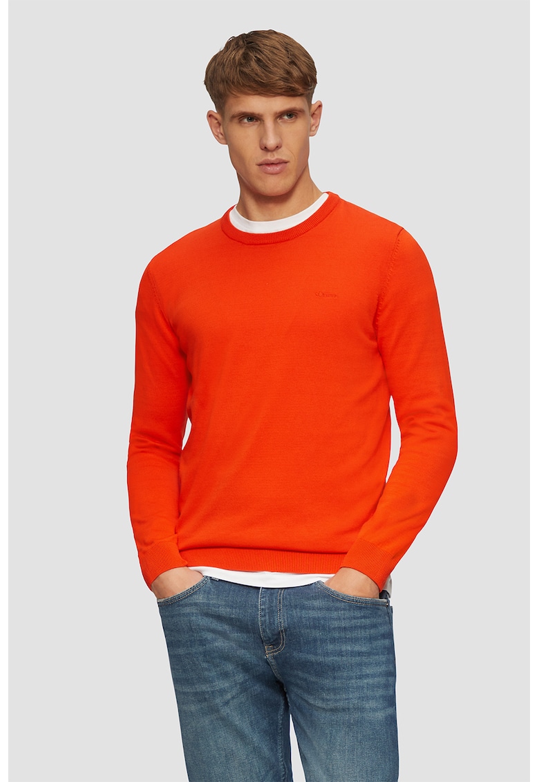 Pulover tricotat fin din bumbac - Portocaliu mandarina