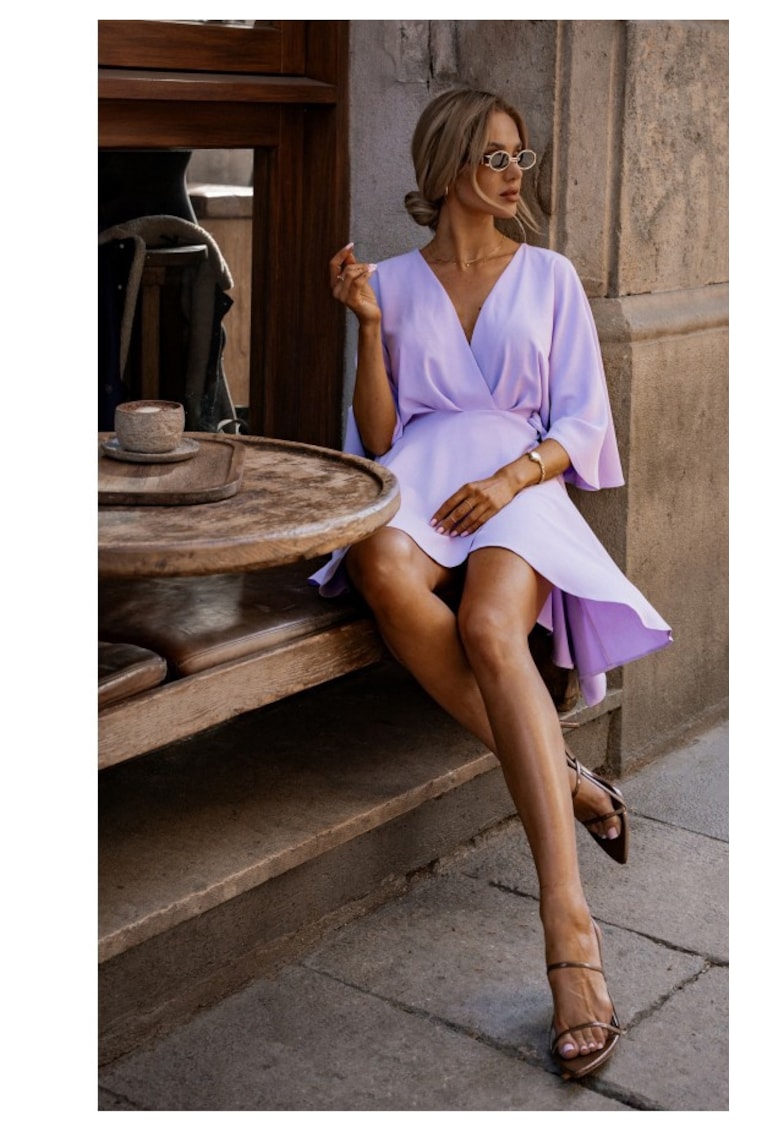 Rochie dama - mini cu partea de jos evazata - Poliester - 49754 - Violet