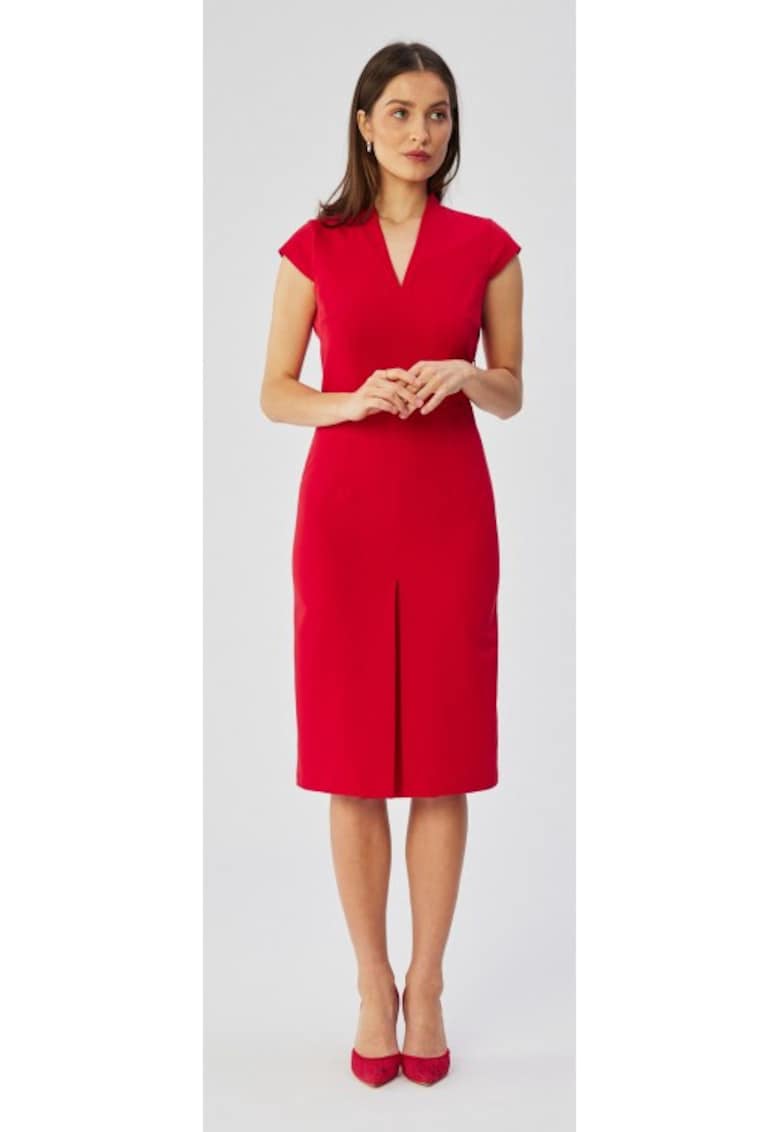 Rochie dama - creion cu decolteu dublu - Poliester - Rosu