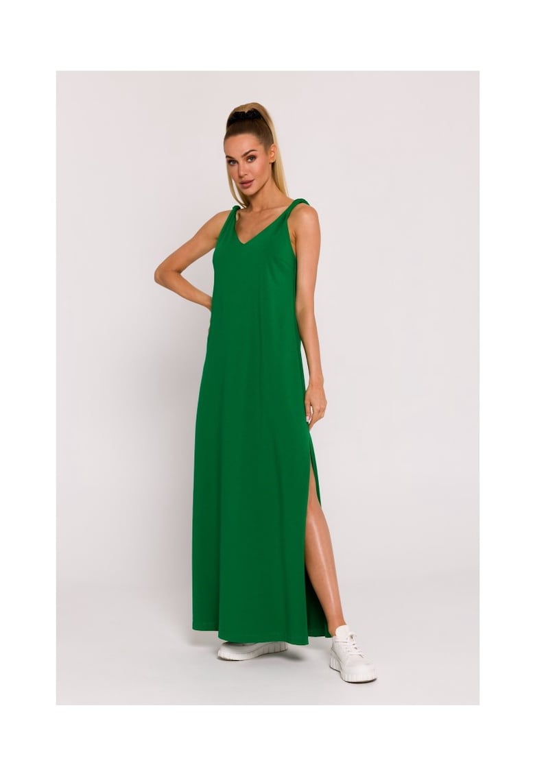 Rochie dama - maxi cu decolteu adanc in spate - Poliester - Verde
