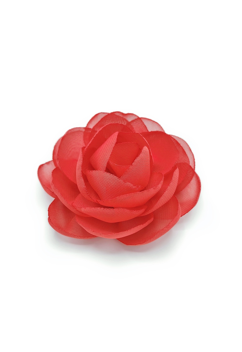 Agrafa par floare trandafir - Rose - voal rosu corai - Rosu corai