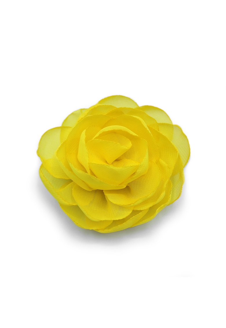 Agrafa par floare trandafir - Rose - voal rosu corai - Galben