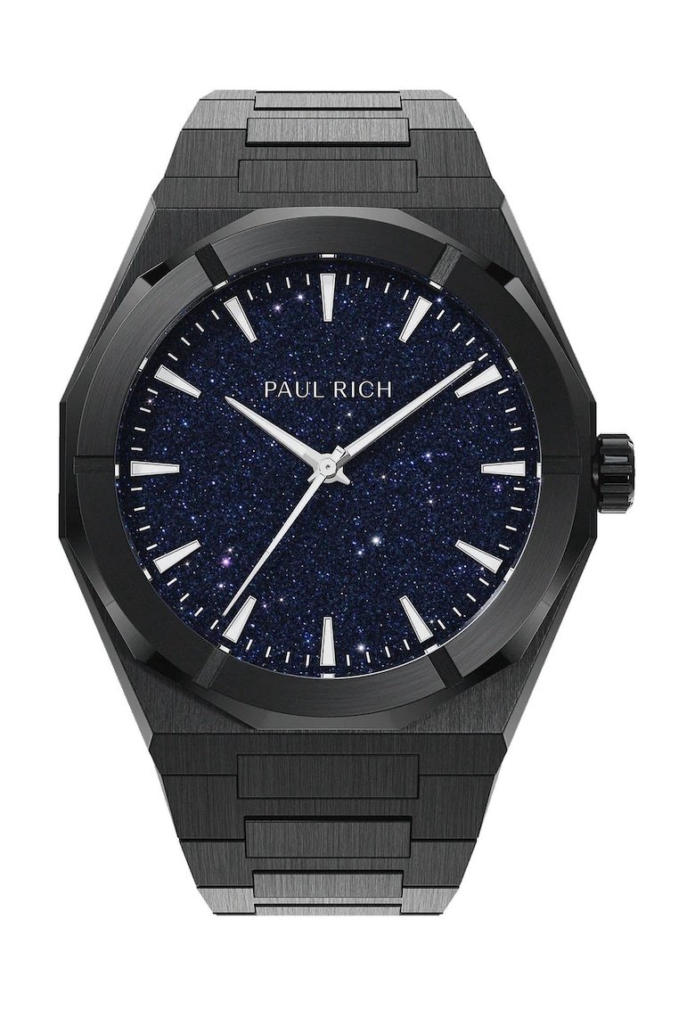 Ceas barbatesc Star Dust II - cadran albastru - carcasa neagra din otel - rezistent la zgarieturi - luminos - 2 ani garantie