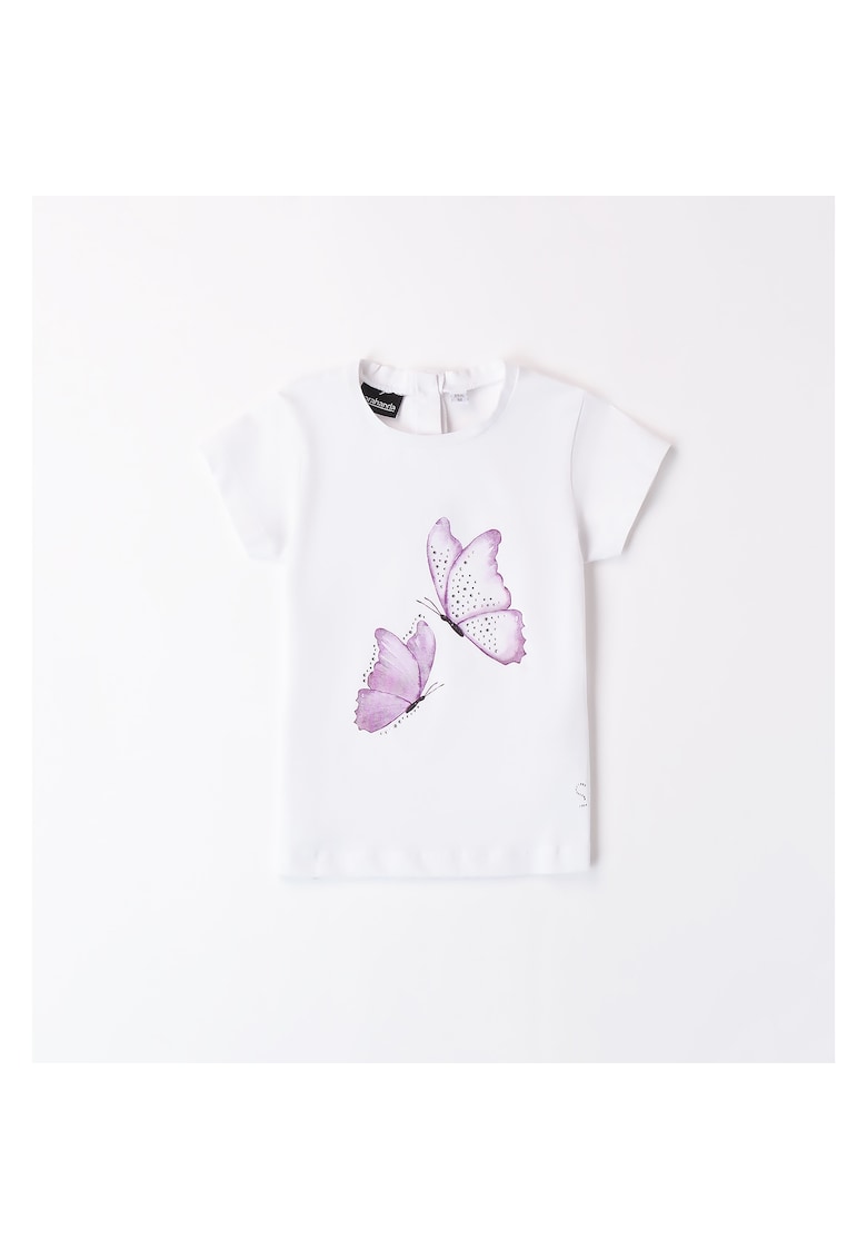 Tricou cu imprimeu fluture pentru fete - 0.8208 - Alb/Mov