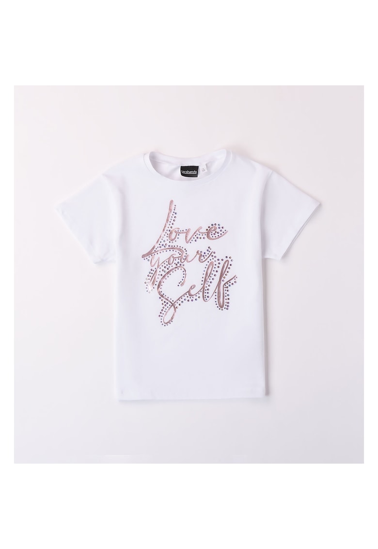 Tricou uni cu aplicatie strasuri pentru fete - 0.8421 - Alb