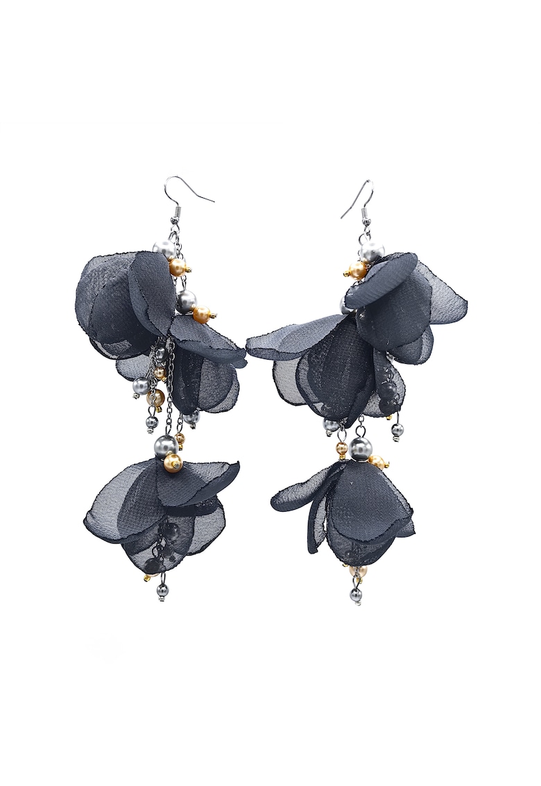 Cercei lungi voluminosi cu flori Lovely - Gri