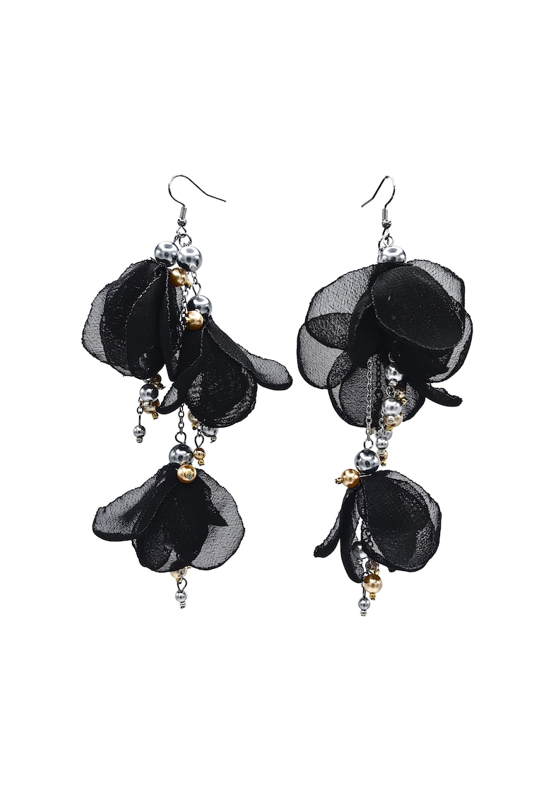 Cercei lungi voluminosi cu flori Lovely - Auriu/Negru