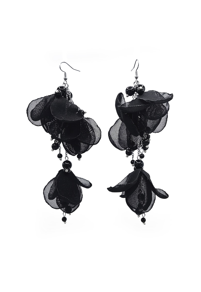 Cercei lungi voluminosi cu flori Lovely - Negru
