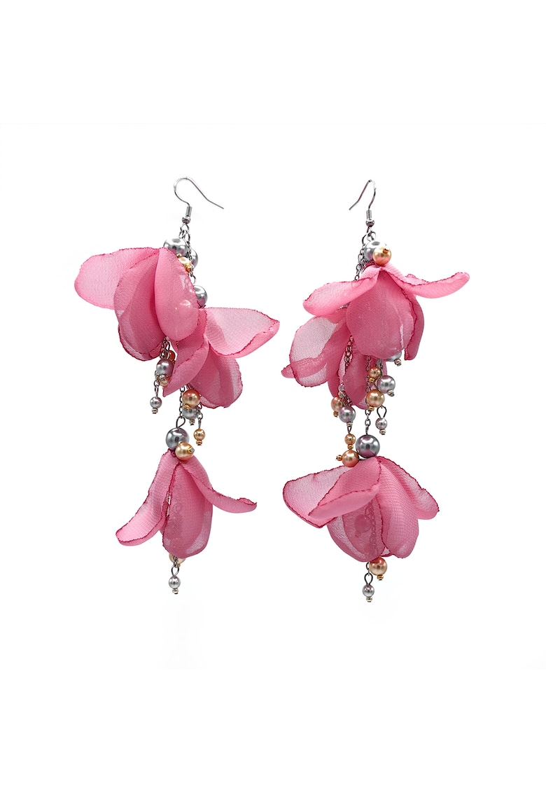 Cercei lungi voluminosi cu flori Lovely - Roz pudrat