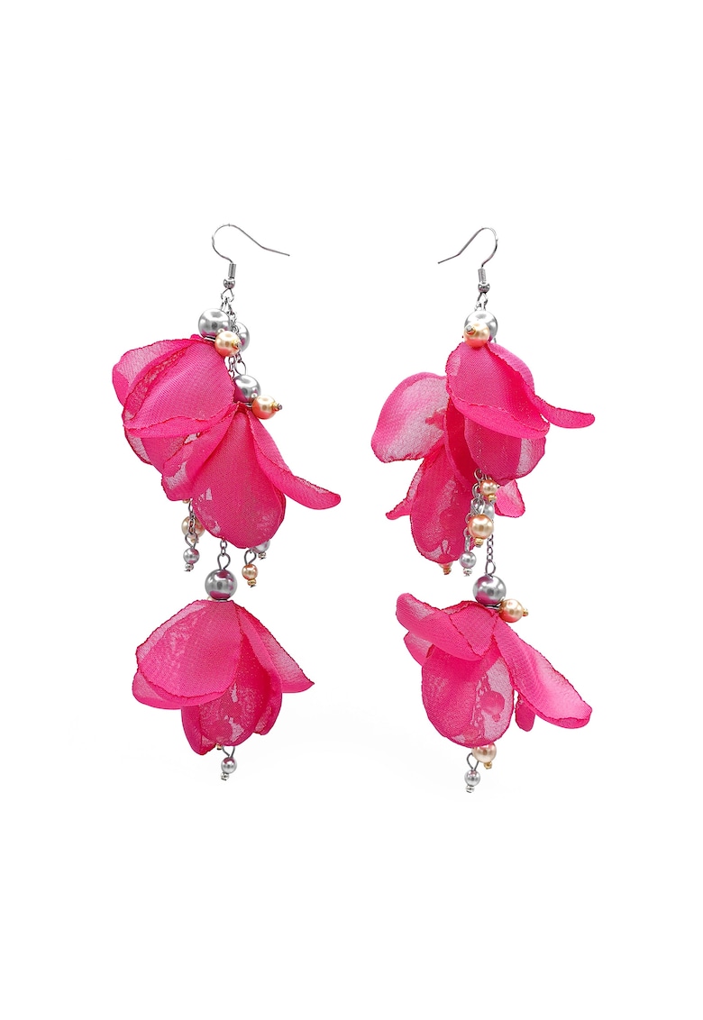 Cercei lungi voluminosi cu flori Lovely - Roz aprins