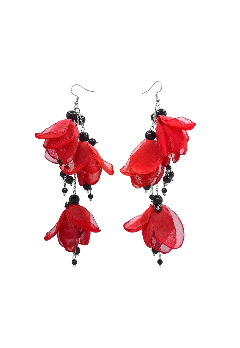 Cercei lungi voluminosi cu flori Lovely - Rosu/Negru