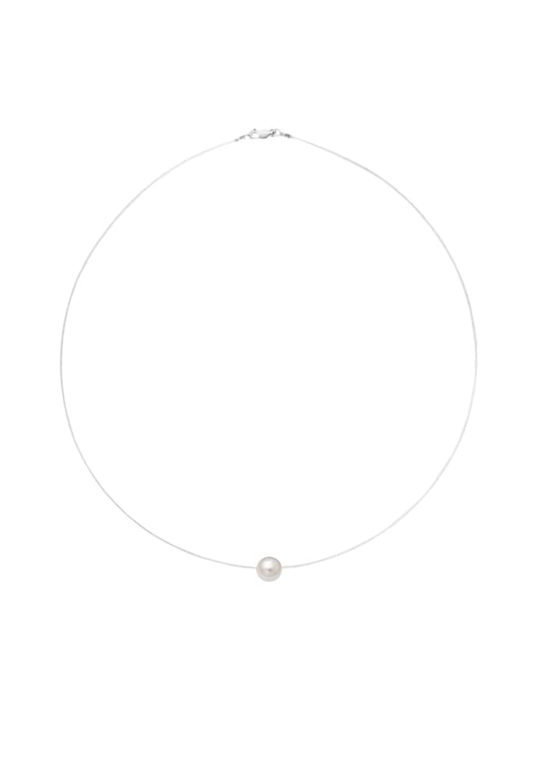 Colier fir transparent cu perla Preciosa alba si inchidere din Argint 925